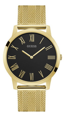 Reloj Para Hombre Guess Legacy W1049g5 Color Negro Correa Dorado 2 Bisel Dorado