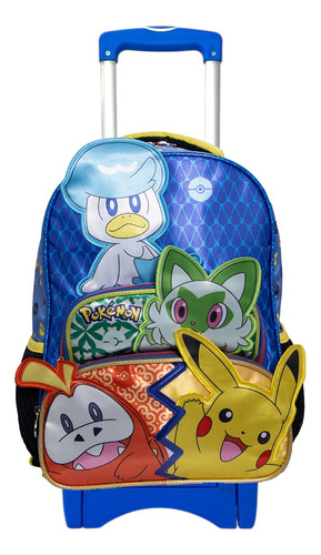 Mochila Pokemon Amigos Ruz Kinder Con Ruedas Azul Liso