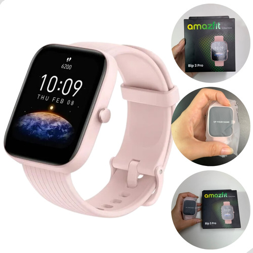 Smartwatch Amazfit Bip 3 Pro 1.69 Caixa Rosa, Pulseira Pink