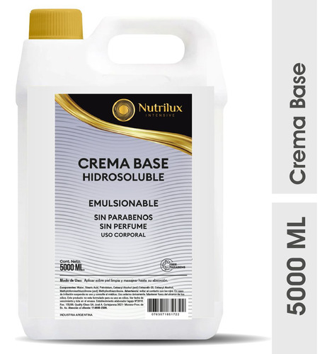 Crema Base Neutra Hidrosoluble Nutrilux 5 Kg S/parabenos