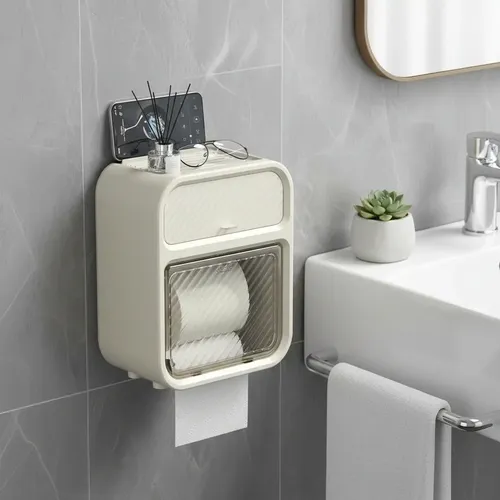 Suporte De Papel Higiênico Adesivo Organizador Para Banheiro Sem Furo Porta Papel Higiênico E Celular Com Gaveta Autocolante Dispenser Com Tampa A Prova Dagua Não Enferruja