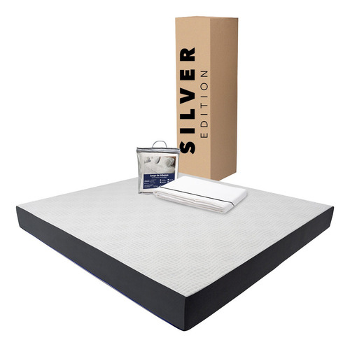 Colchón King Size En Caja 20 Cm Altura + Juego De Sábanas Blanco Con Gris