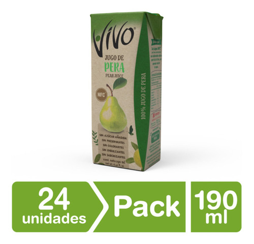 Pack 24 - Vivo Jugo 100% Fruta Pera 190 Ml