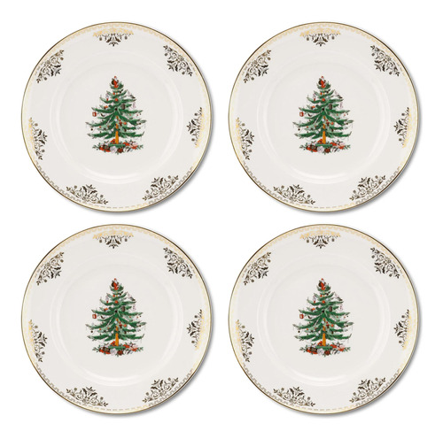 Spode Christmas Tree Plato Llano Dorado, Juego De 4