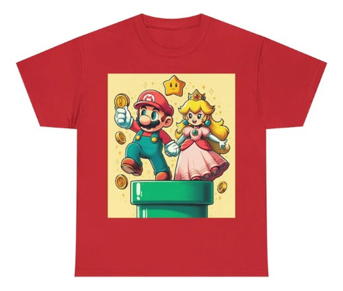 Polera Infantil Unisex Mario Bros Peach Collage Estrella