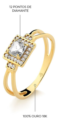 Anel De Grau Em Ouro 18k Com 12 Pontos De Diamante Aro 17