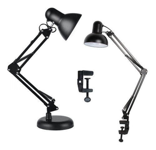 Luminária Mesa Abajur Lâmpada Articulada 2x1 Garra Flex Com 2 Bases Led Spot Refletor Escritório Quarto Gimpo Mt811c Cor da cúpula Preto