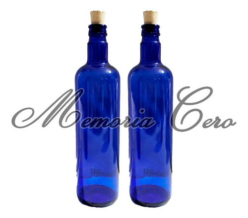 Imagen 6 de 8 de 6 Botellas Vidrio Azul Hoponopono Con Corcho Agua Solarizada