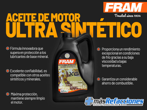 Aceite Para Motor Sae 10w30 Fram Sintético Kit 4.73 Litros