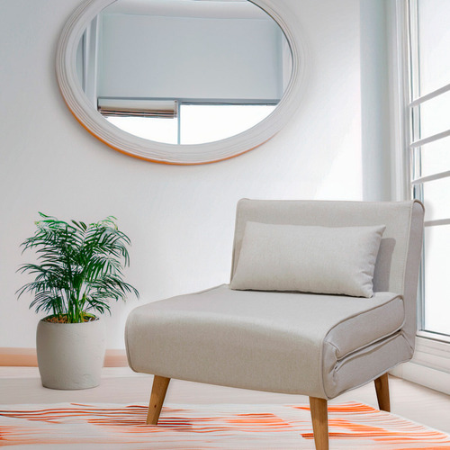 Sofá Cama Plegable Individual Respaldo Reclinable Color Beige