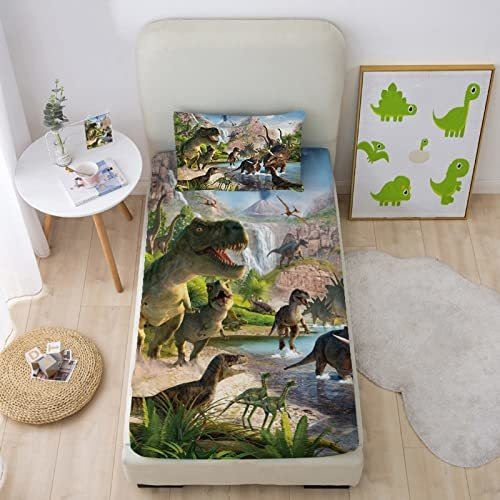 Sábanas Dinosaurios Niuone Twin, 3d Realista Verde, Set De