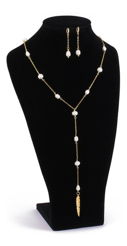 Collar Y Aretes Mujer Perlas Cultivadas Natural Cadena Oro G