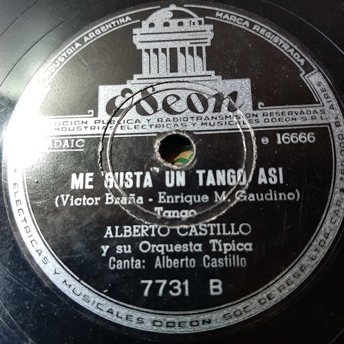 Pasta Alberto Castillo Su Orquesta Tipica Odeon C195