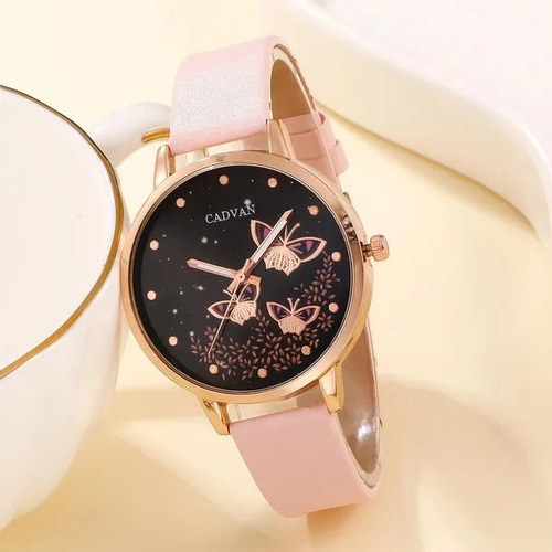 Set Reloj Dama Cadvan 15-200 Dorado + 5 Brazaletes Rosa Dorado Oscuro Negro