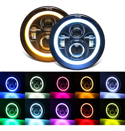 Faro Led 7  Rgb Halo Drl Angel Ey Luz Señal Giro Ambar Para