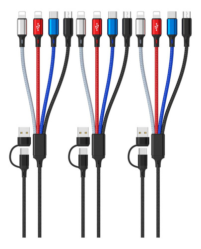 Cable De Carga Múltiple 4 En 2, Paquete De 3 Cables Multiusb