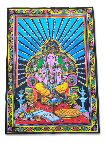 Tapiz Hindú Con Figura De Ganesh, Bordado Con Lentejuelas