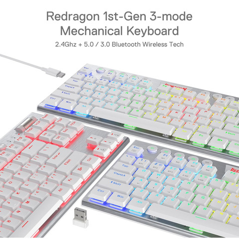Teclado Mecânico Rgb Sem Fio Redragon K621 Horus Tkl,...
