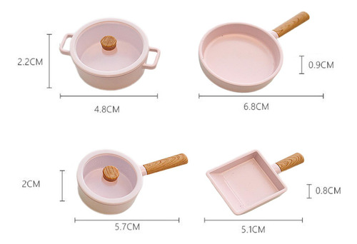 4 Uds 1/6 Olla De Cocina Para Casa De Muñecas, Sartén Rosa