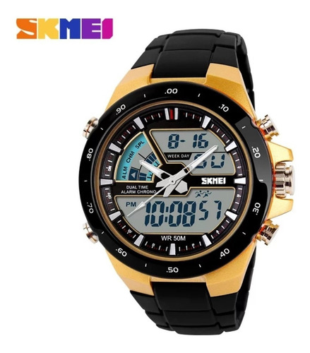 Relógio Masculino Sport Digital Wr50m Dourado Skmei 1016