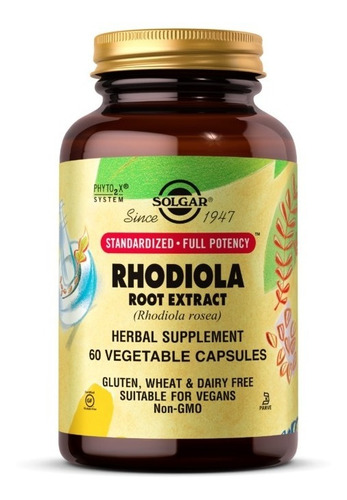 Solgar Rhodiola Root Extract Herbal Suplement 60caps Sabor Neutro