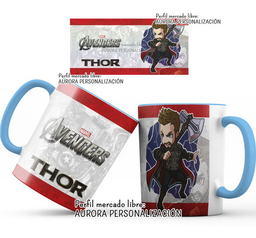 Mug  Taza Oreja E Interior Azul Super Heroes Avengers 007