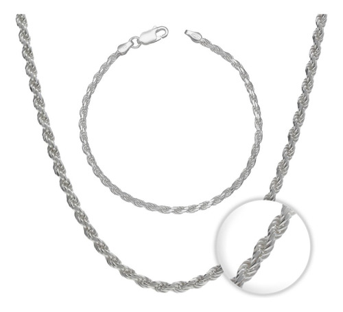 Set Cadena + Pulsera Torbillon Plata Fina Ley 925 Collar