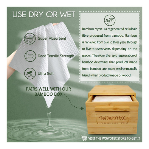 Wowotex Toalla Facial Desechable De Bambú Biodegradable