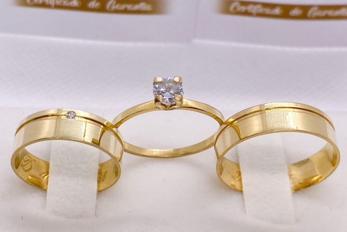 Par Alianças Ouro18k Com Brilhante Casamento Noivado 5mm 5g