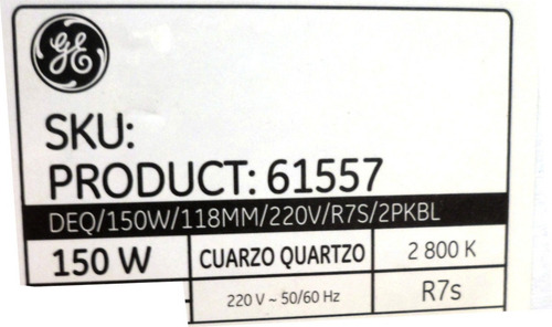 Lampara Cuarzo Halogena 150w 118mm Dimerizable G. Electric