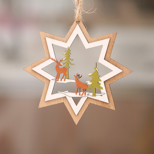 Colgante De Campana De Estrella De Cinco Puntas De Madera