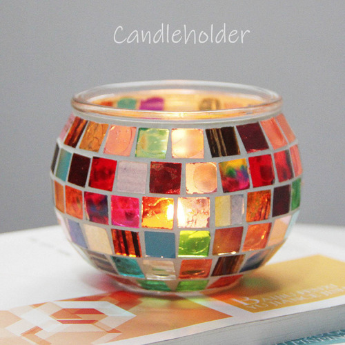 Candelabro De Vidrio En Mosaico, 2 Piezas, Velas De Té Román