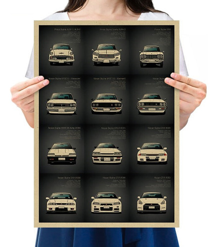 Cartel Diseños De Automóviles En Papel Kraft 35x50.5cm