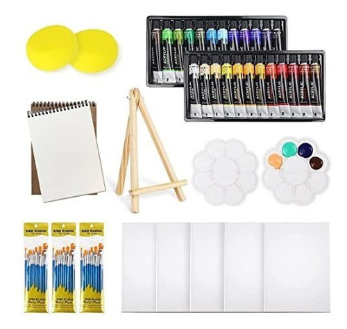 Set De Pintura Acrílica 24 Colores 30 Pinceles 5 Lienzos