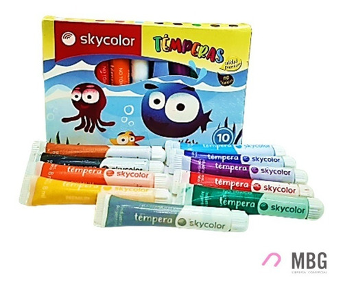 Imagen 2 de 4 de Tempera Escolar Model Skycolor Por 10 Colores De 8ml