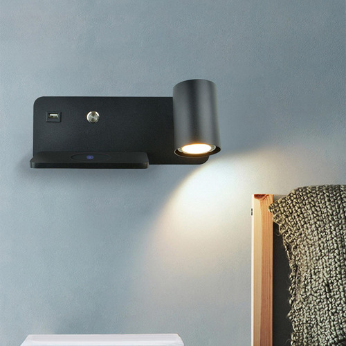 Luz De Pared Gu10 Con Puerto Usb Proyector De Negro Derecho