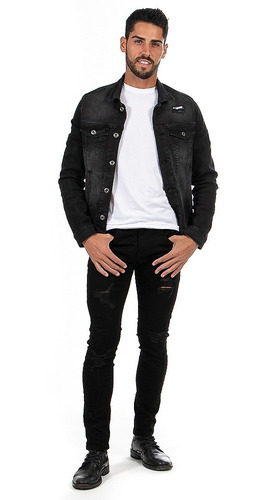 Imagen 7 de 8 de Jeans Mezclilla Stretch Negro Demolición Hombre