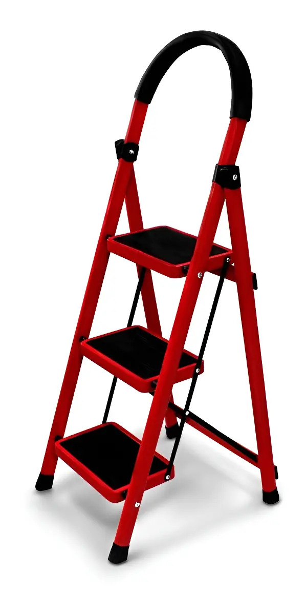 Escalera De Acero Tijera Color Rojo Plegable 150 Kg Rojo