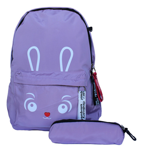 Mochila Juvenil Kawaii Con Cara De Conejo  Estuche Color Lila