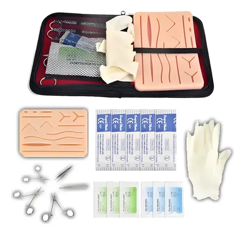 Kit Sutura Completo Avançado Com Estojo E Simulador De Pele Preto