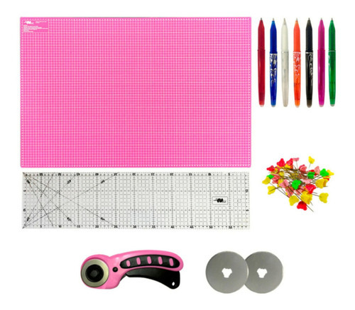 Kit Base De Corte Artesanato 45x30 Regua 15x30 Cortador 45mm Cor Base Para Corte Rosa