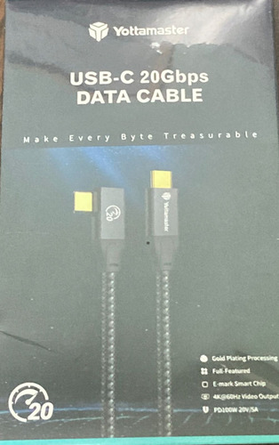 Cable De Data Usb-c Yottamaster Carga Rápida 20gbps Pin En L
