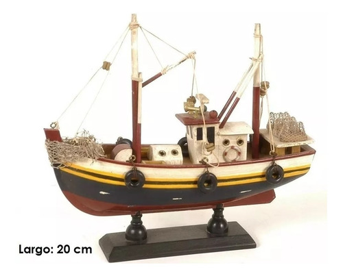 Barco Pesquero De Madera A Escala Decorativo Regalo