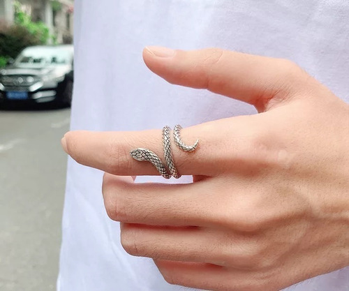 Imagen 3 de 4 de Anillo Serpiente Ajustable Enchapado En Plata