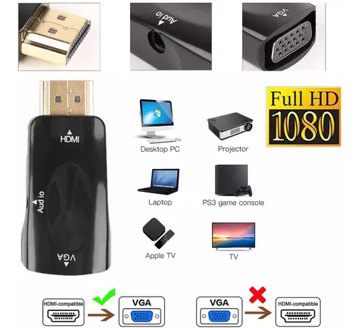 Adaptador Hdmi A Vga Hemb Audio 1080p Full Hd Cable Auxiliar