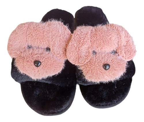 Pantuflas Dama Mujer Negra Con Perrito Comodo Peluche