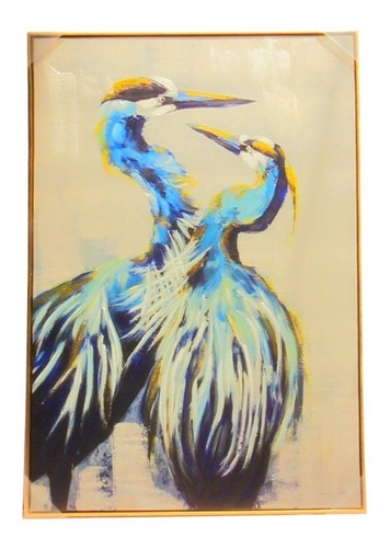 Cuadros Pintura Al Oleo Con Marco Dorado 80x120 Aves