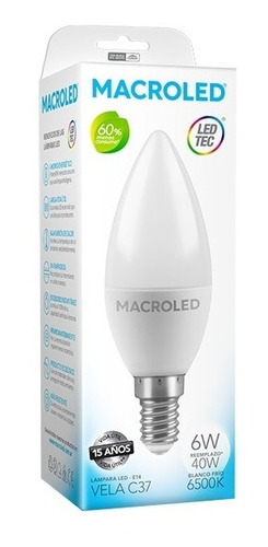 Macroled Lampara Led Vela C37 6w Blanco Frío 6500k E14