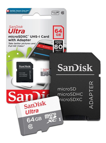 Imagem 1 de 3 de Cartão Micro Sd Ultra 64gb Classe 10 80mbs Promoção Sandisk