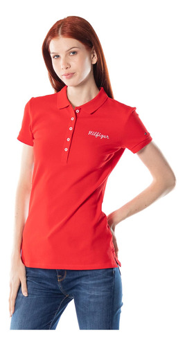 Polo Slim Fit Con Logo Mujer Tommy Hilfiger Rojo